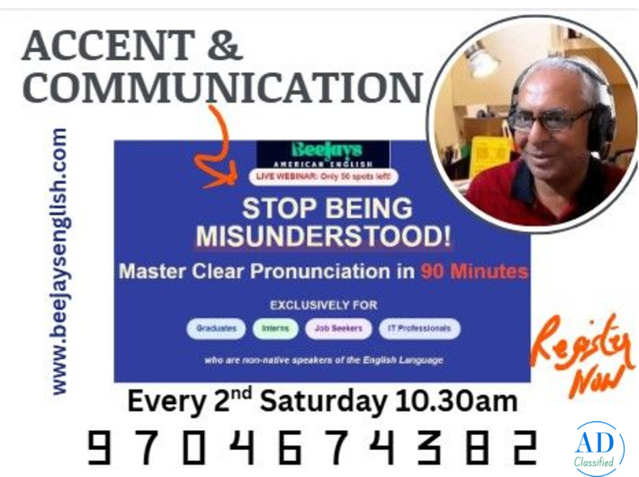 Beejay,s American Accent MasterClassfor S/W Professionals and AI StartupEntrepreneurs