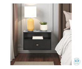Floating Black Nightstand with Gold Handle