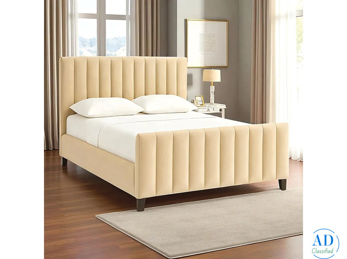 Velvet Grey Channel Tufted Bed Frame