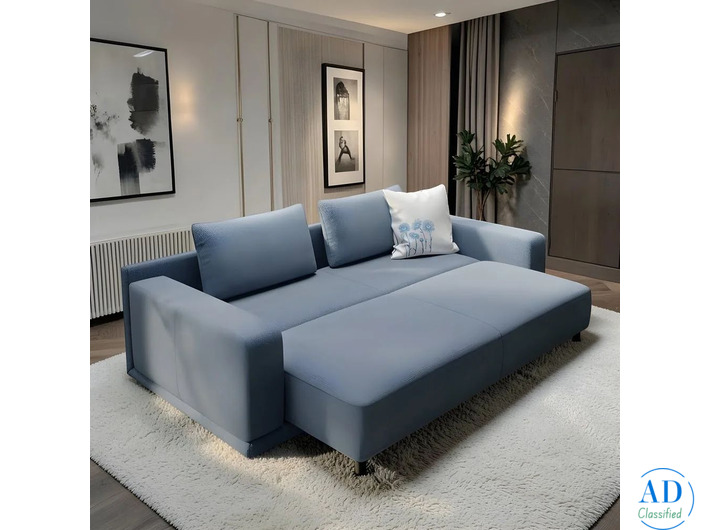 SereneSky Blue Convertible Sofa Bed