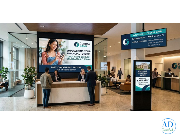 Bank Digital Signage Solutions in Delhi NCR | Video Walls AV Displays for Banks