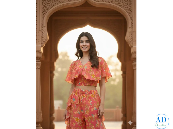 Shop Trendy Women’s Floral Printed Ruffle Co-Ord Set