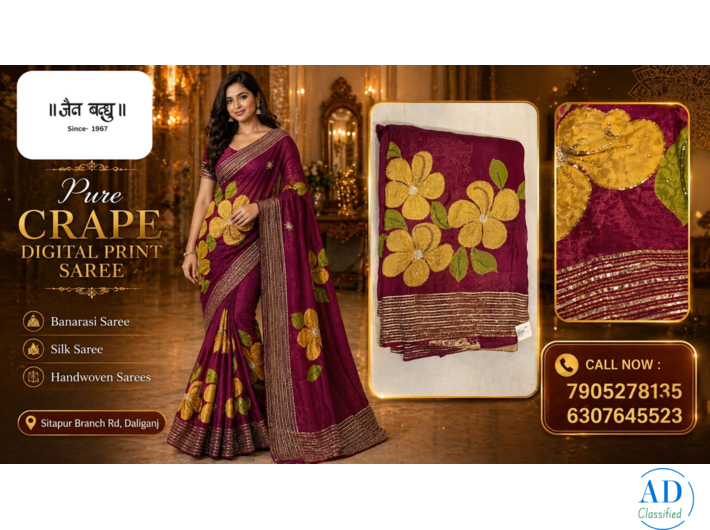 Pure Crepe Digital Print Saree| Best saree Showroom In Lucknow