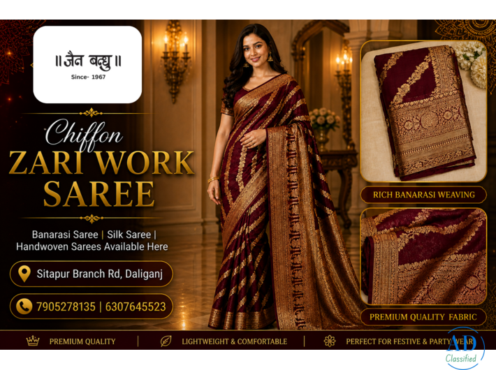Elegant Chiffon Zari Work Saree – Perfect Blend of Grace & Glamour