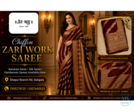 Elegant Chiffon Zari Work Saree – Perfect Blend of Grace & Glamour