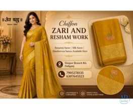 Premium Chiffon Zari & Resham Work Saree – A True Statement of Elegance