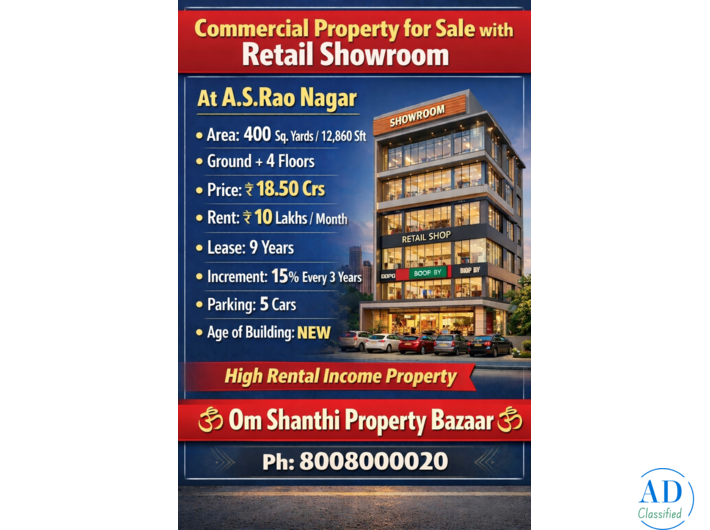 SALE OF COMMERICAL PROPERTY WITH RETAIL SHOWROOM AT AS RAO NAGAR