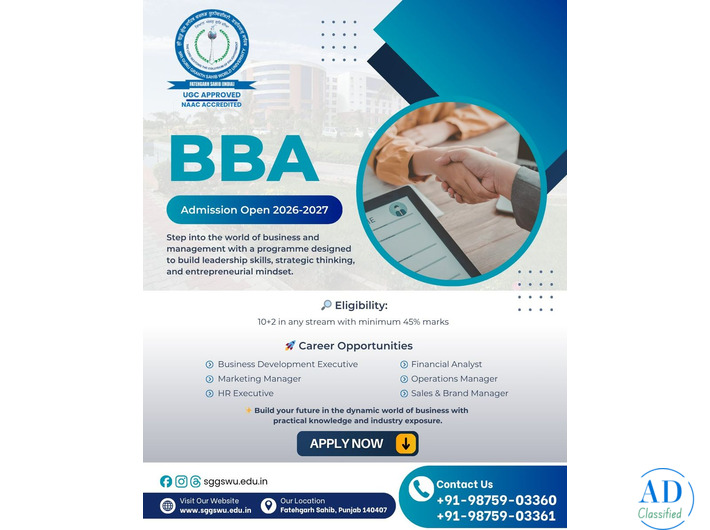 Best BBA Major in Management in Punjab – Admissions Open at SGGSWU Fatehgarh Sahib