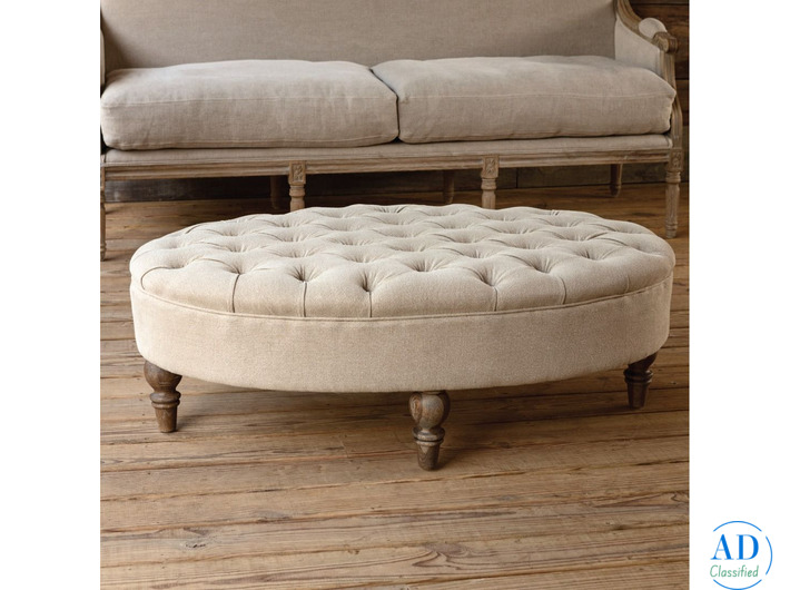 Wide Tufted Oval Standard Ottoman