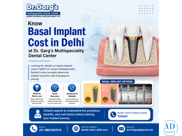 Know Basal Implant Cost in Delhi at Dr. Garg’s Multispeciality Dental Center