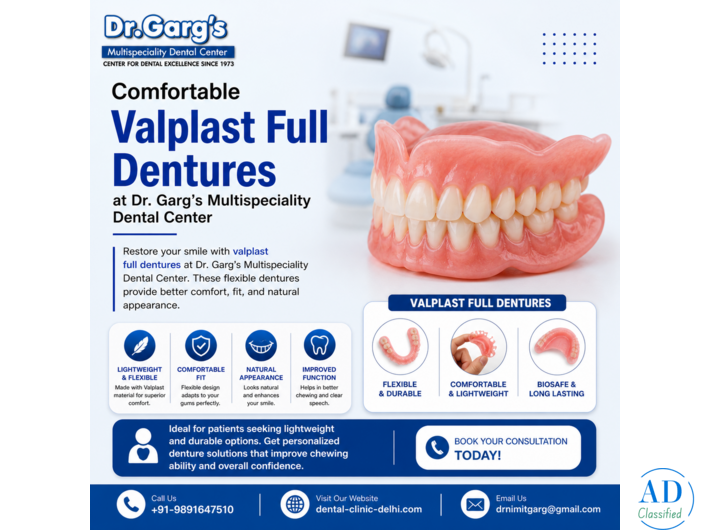 Comfortable Valplast Full Dentures at Dr. Garg’s Multispeciality Dental Center