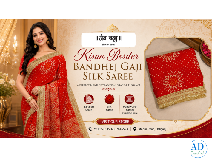 Traditional Kiran Border Bandhej Gaji Silk Saree – Latest Women Saree Collection In Lucknow