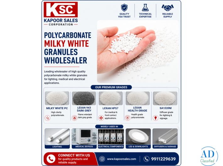 Kapoor Sales Corporation Polycarbonate Milky White Granules Wholesaler