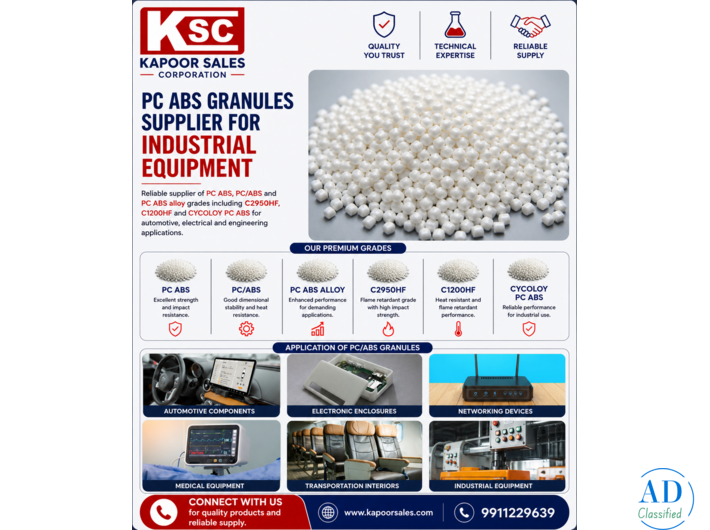 Kapoor Sales Corporation PC ABS Granules Supplier for Industrial Equipment