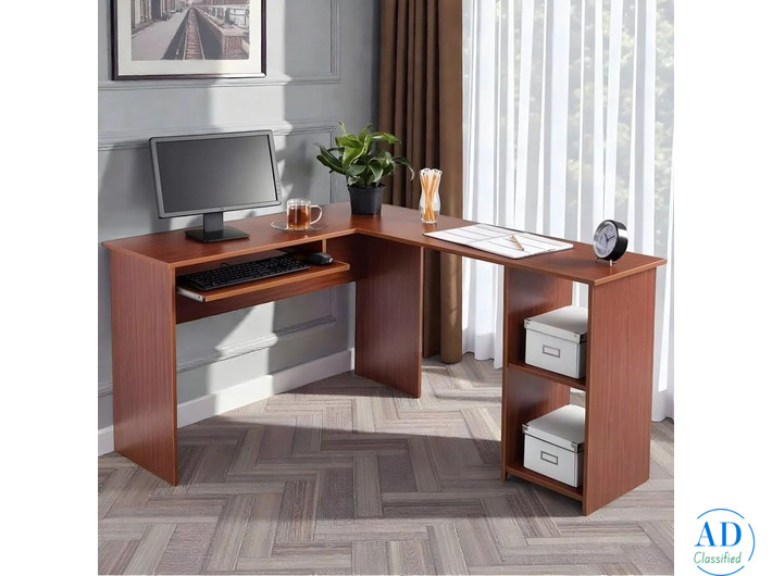 NovaCorner Warm Brown L-Shaped Desk with Storage