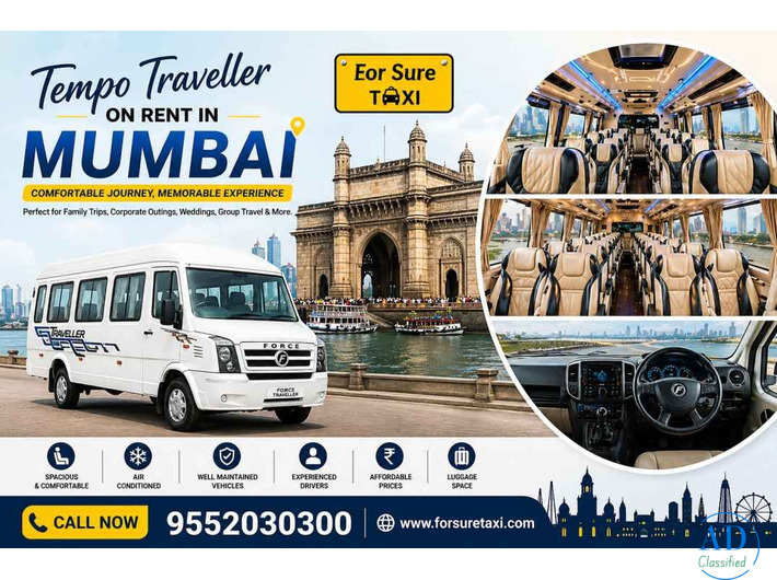 Tempo Traveller on Rent in Mumbai | 9, 12, 17, 20 Seater Booking