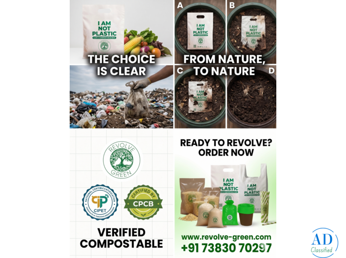 Biodegradable Products — Carry Bags, Garbage Bags & PLA Straws | CPCB Certified | Revolve Green