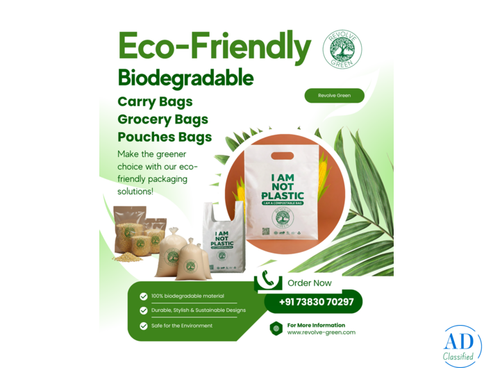 Biodegradable Products — Carry Bags, Garbage Bags & PLA Straws | CPCB Certified | Revolve Green