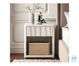 Textured White Nightstand with Drawer and Open Shelf