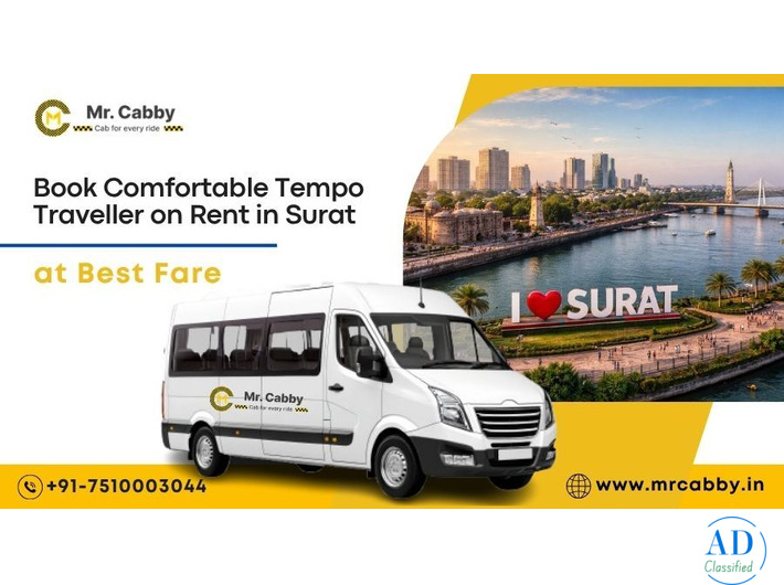 Book Tempo Traveller on Rent in Surat @ Rs. 25/Km with Mr. Cabby