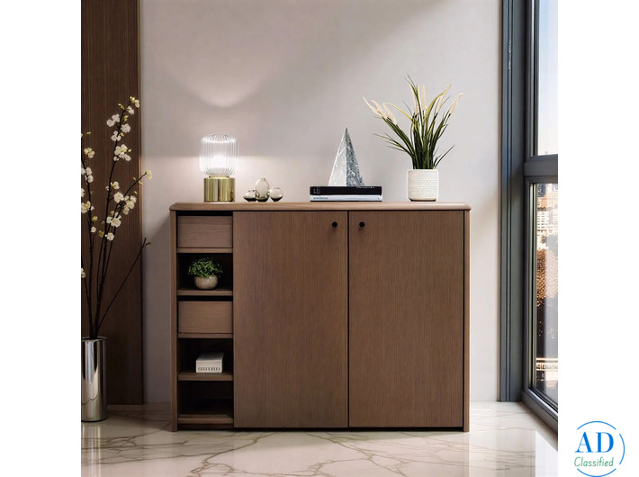 Contemporary Warm Tone Open Shoe Cabinet