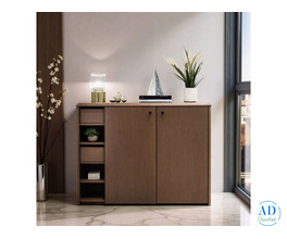Contemporary Warm Tone Open Shoe Cabinet