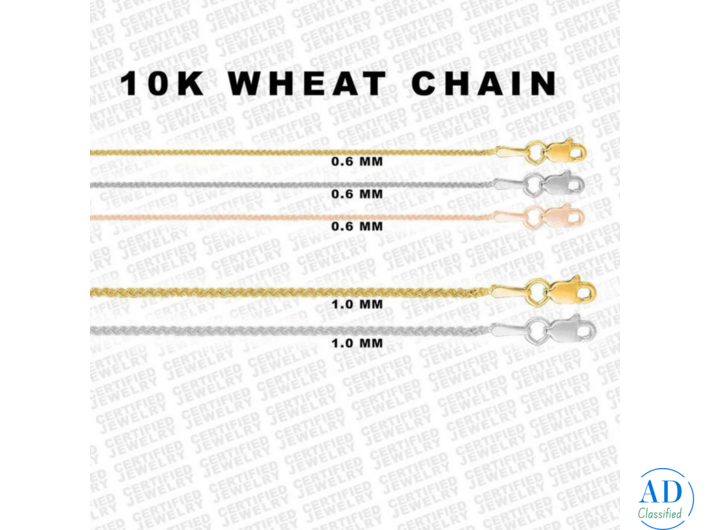 Solid 10K Gold Wheat Chain Necklace – Certified Jewelry