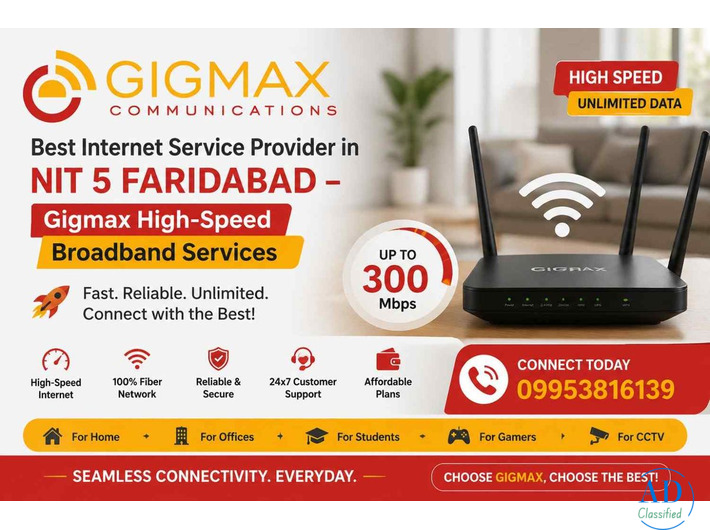 Best Internet Service Provider in NIT 5 Faridabad – Gigmax High-Speed Broadband Services