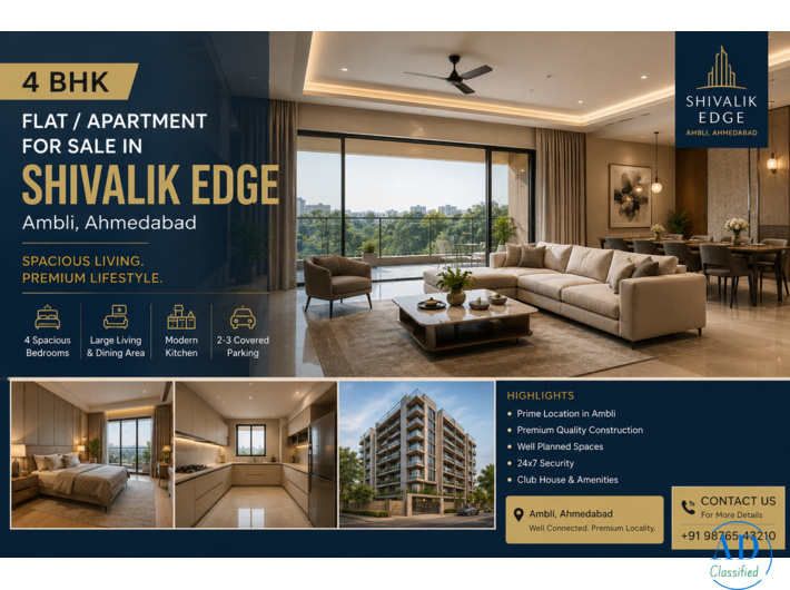 4 BHK Flat/Apartment for Sale in Shivalik Edge, Ambli, Ahmedabad