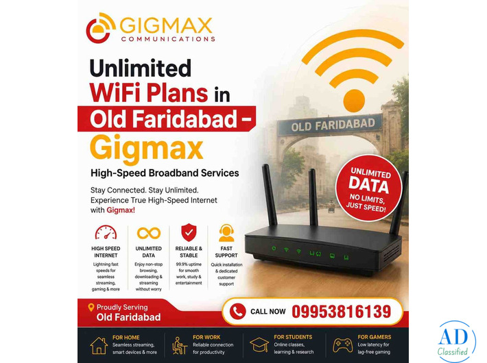 Unlimited WiFi Plans in Old Faridabad – Gigmax High-Speed Broadband Services