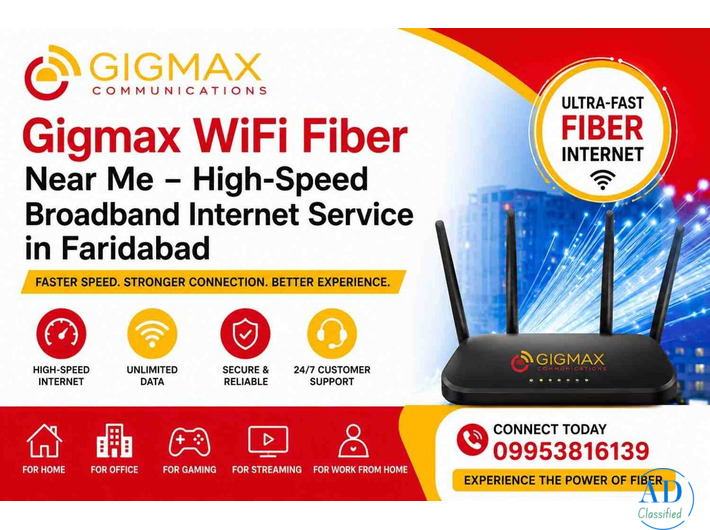 Gigmax WiFi Fiber Near Me – High-Speed Broadband Internet Service in Faridabad