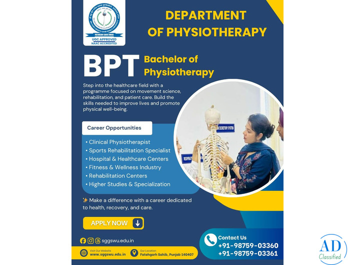 Best BPT & Master of Physiotherapy at SGGSWU Fatehgarh Sahib
