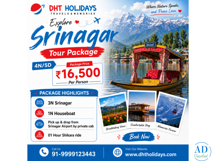 Book Srinagar Tour Package for 4 nights | DHT Holidays