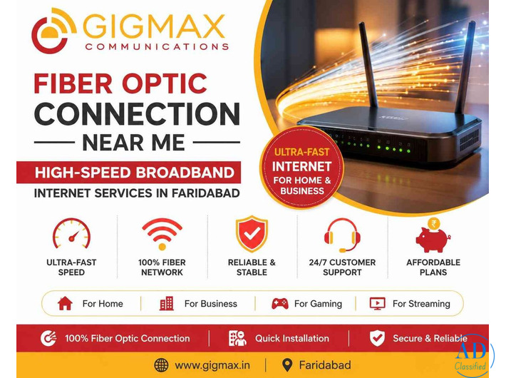 Fiber Optic Connection Near Me – Gigmax High-Speed Broadband Internet Services in Faridabad