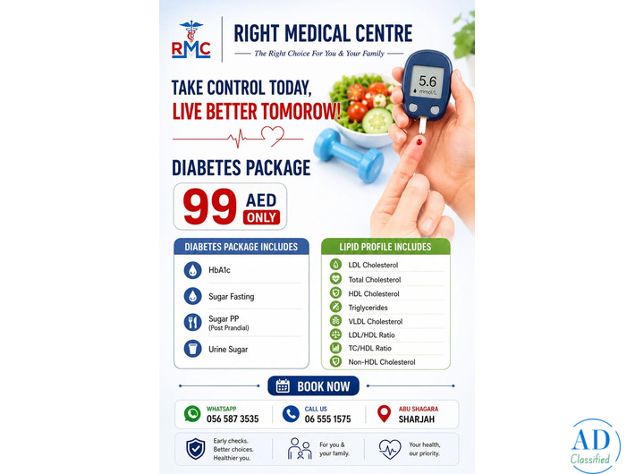 Diabetes Package for Just 99 AED in Sharjah – Right Medical Centre