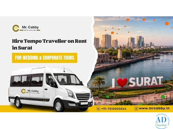 Tempo Traveller on Rent in Surat @ Rs. 25/Km with Mr. Cabby