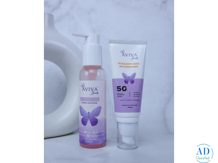 Aviva Beauty AM Face Cleanser & Sunscreen Combo | No White Cast | For All Skin Types