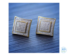 Men's 14K Gold and Sterling Silver Square Lab Diamond Earrings