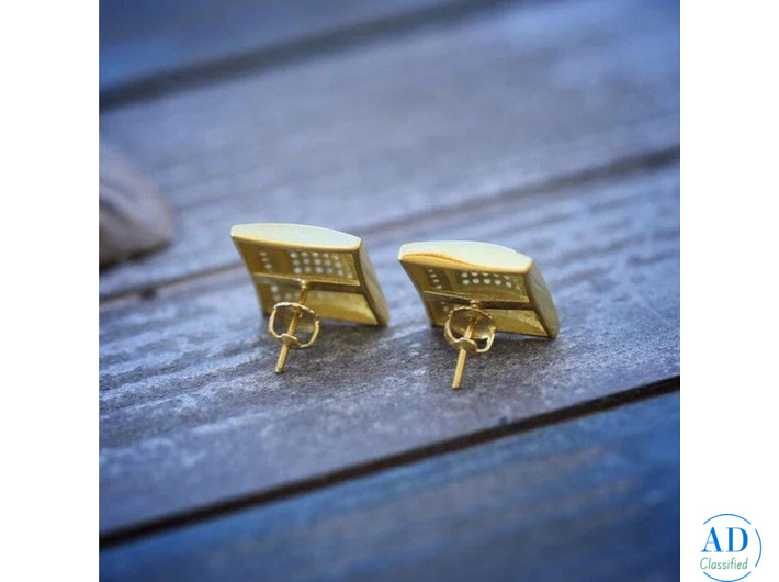 Men's 14K Gold and Sterling Silver Square Lab Diamond Earrings