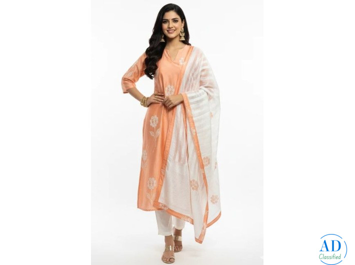 Peach Floral Printed Kurta Set | Soft Pastel Kurta for Women