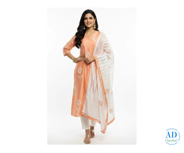 Peach Floral Printed Kurta Set | Soft Pastel Kurta for Women