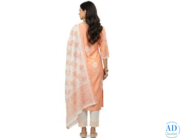 Peach Floral Printed Kurta Set | Soft Pastel Kurta for Women