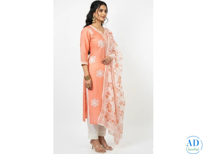 Peach Floral Printed Kurta Set | Soft Pastel Kurta for Women