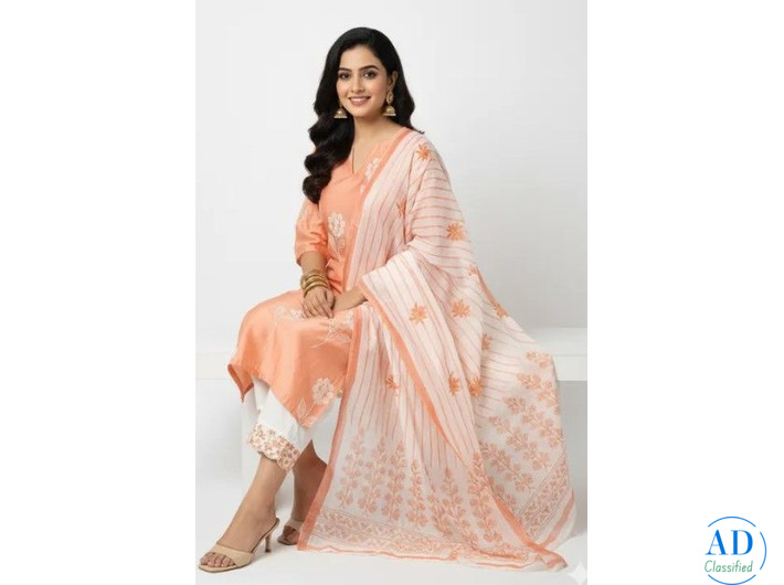 Peach Floral Printed Kurta Set | Soft Pastel Kurta for Women
