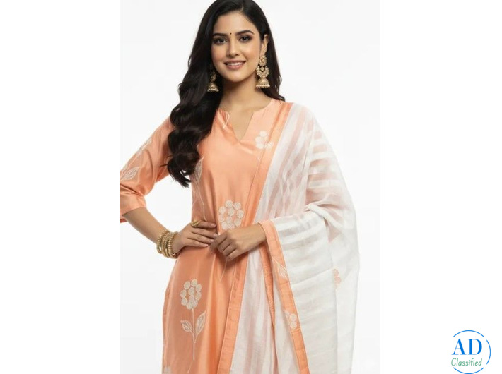 Peach Floral Printed Kurta Set | Soft Pastel Kurta for Women