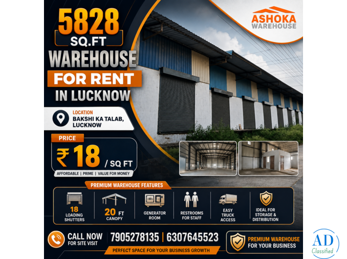 Sq Ft Warehouse for Rent in Lucknow | Ideal Logistics, Distribution & Commercial Storage Hub