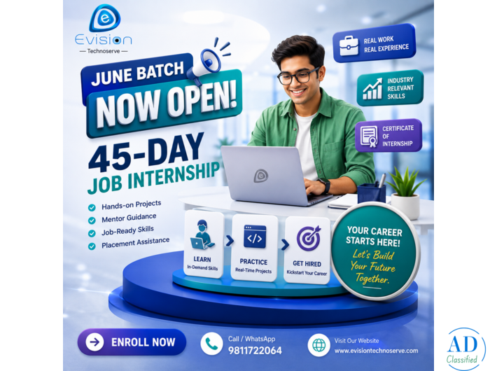 June Batch Now Open — 45-Day Job Internship - Evision Technoserve