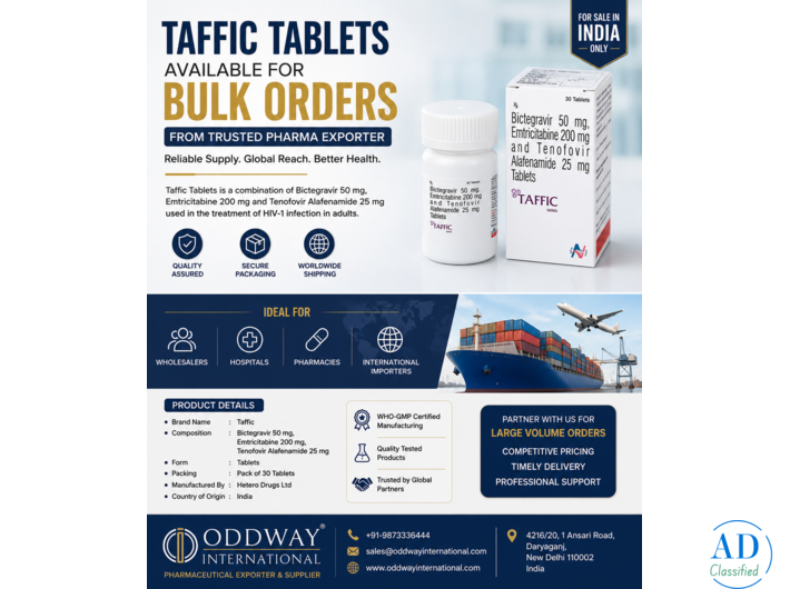 Taffic Tablets Available for Bulk Orders from Trusted Pharma Exporter - Oddway
