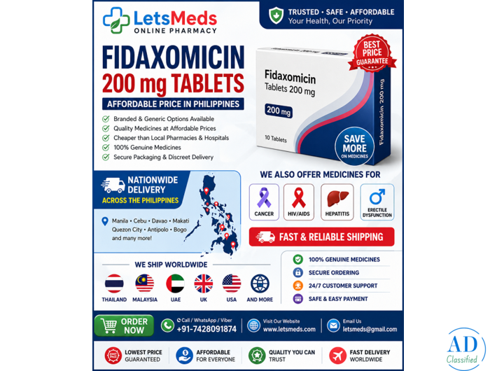 Order Fidaxomicin 200 mg Tablets Online in Manila, Cebu and Davao