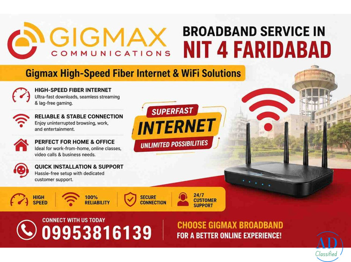 Broadband Service in NIT 4 Faridabad – Gigmax Fiber Internet & WiFi Solutions